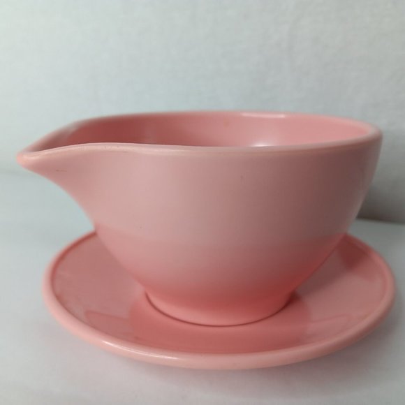 Vintage Boonton Ware Melamine Sugar Bowl Creamer Saucer Set Pink USA Made - Picture 12 of 16